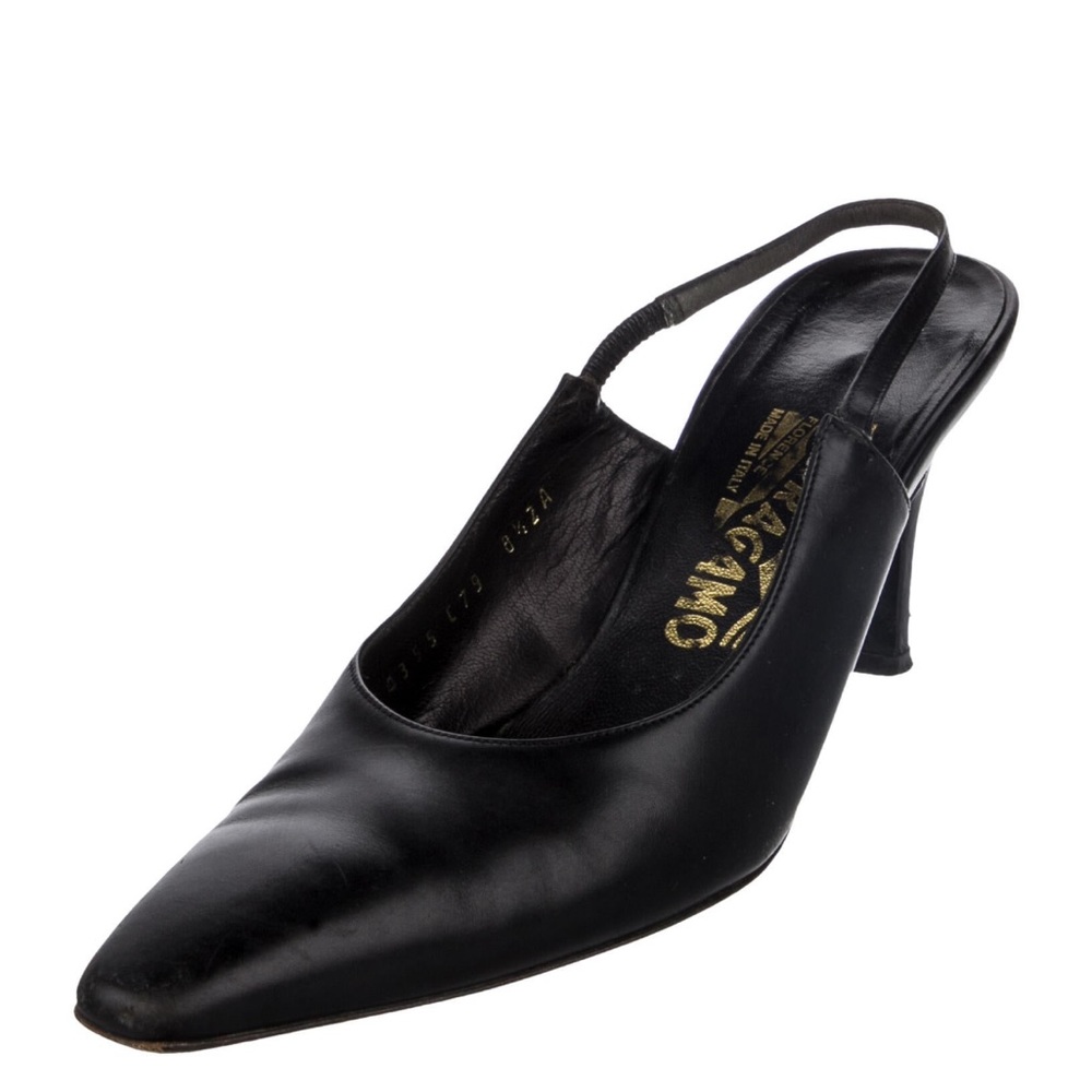 Salvatore Ferragamo leather black slingback heals